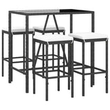 Set Bar da Giardino 5 pz con Cuscini in Polyrattan Nero
