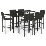 Set da Bar da Giardino 7 pz Nero in Polyrattan