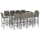 Set da Bar da Giardino 11 pz Grigio in Polyrattan