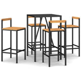 Set Bar Giardino 5 pz Nero Polyrattan e Legno Massello Acacia