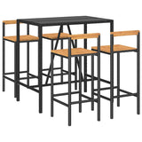 Set Bar Giardino 5 pz Nero Polyrattan e Legno Massello Acacia