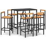 Set Bar Giardino 7 pz Nero Polyrattan e Legno Massello Acacia