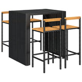 Set Bar Giardino 5 pz Nero Polyrattan e Legno Massello Acacia