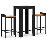 Set Bar Giardino 3 pz Nero Polyrattan e Legno Massello Acacia