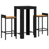 Set Bar Giardino 3 pz Nero Polyrattan e Legno Massello Acacia