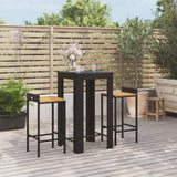 Set Bar Giardino 3 pz Nero Polyrattan e Legno Massello Acacia