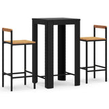 Set Bar Giardino 3 pz Nero Polyrattan e Legno Massello Acacia