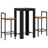 Set Bar Giardino 3 pz Nero Polyrattan e Legno Massello Acacia