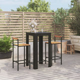 Set Bar Giardino 3 pz Nero Polyrattan e Legno Massello Acacia