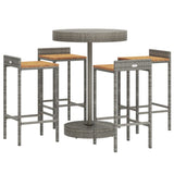 Set Bar Giardino 5pz Grigio Polyrattan e Legno Massello Acacia