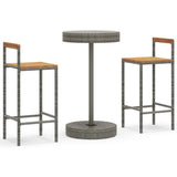 Set Bar Giardino 3pz Grigio Polyrattan e Legno Massello Acacia