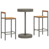 Set Bar Giardino 3pz Grigio Polyrattan e Legno Massello Acacia