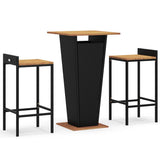 Set Bar Giardino 3 pz Nero Polyrattan e Legno Massello Acacia