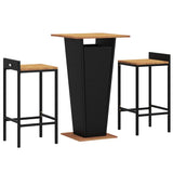 Set Bar Giardino 3 pz Nero Polyrattan e Legno Massello Acacia