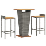 Set Bar Giardino 3pz Grigio Polyrattan e Legno Massello Acacia