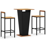 Set Bar Giardino 3 pz Nero Polyrattan e Legno Massello Acacia