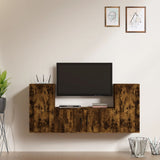 Set Mobili Porta TV 3 pz Rovere Fumo in Legno truciolato