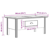 Tavolino da Salotto BODO 100x55x46cm Legno Massello Pino Grigio