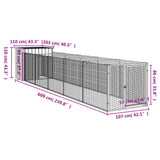 Casetta Cani con Corsa Antracite 110x609x110 cm Acciaio Zincato
