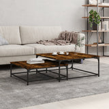 Tavolini Impilabili 2 pz Rovere Fumo in Legno truciolato