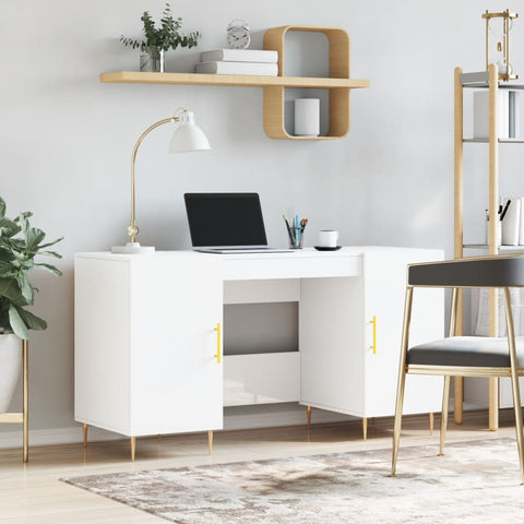 Scrivania Bianco Lucido 140x50x75 cm in Legno truciolato