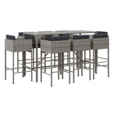 Set Bar da Giardino 9 pz con Cuscini in Polyrattan Grigio