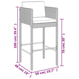 Set Bar da Giardino 9 pz con Cuscini in Polyrattan Grigio