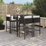 Set Bar da Giardino 5 pz con Cuscini in Polyrattan Nero
