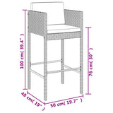 Set Bar da Giardino 5 pz con Cuscini in Polyrattan Grigio