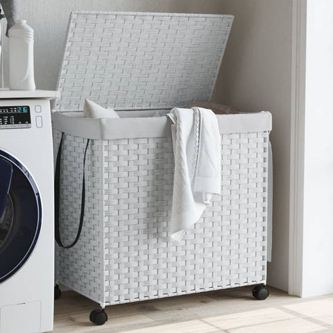 Cesto Portabiancheria con Ruote Bianco 60x35x60,5 cm Rattan