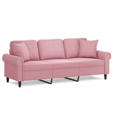 Divano a 3 Posti con Cuscini Rosa 180 cm in Velluto