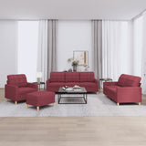 Set di Divani 4 pz con Cuscini Rosso Vino in Tessuto