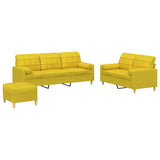 Set di Divani 3 pz con Cuscini Giallo Chiaro in Tessuto
