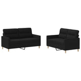 Set di Divani 2 pz con Cuscini Nero in Tessuto