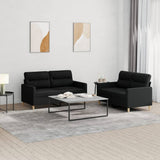 Set di Divani 2 pz con Cuscini Nero in Tessuto