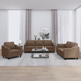 Set di Divani 3 pz con Cuscini Marrone in Tessuto