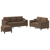 Set di Divani 3 pz con Cuscini Marrone in Tessuto