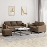 Set di Divani 3 pz con Cuscini Marrone in Tessuto