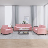 Set di Divani 3 pz con Cuscini Rosa in Velluto