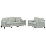 Set di Divani 2 pz con Cuscini Grigio Chiaro in Velluto