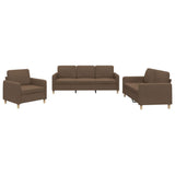 Set di Divani 3 pz con Cuscini Marrone in Tessuto
