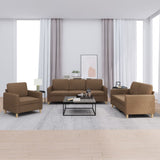 Set di Divani 3 pz con Cuscini Marrone in Tessuto