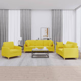 Set di Divani 3 pz con Cuscini Giallo Chiaro in Tessuto