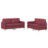 Set di Divani 2 pz con Cuscini Rosso Vino in Tessuto