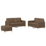 Set di Divani 3 pz con Cuscini Marrone in Tessuto