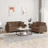 Set di Divani 2 pz con Cuscini Marrone in Tessuto