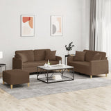 Set di Divani 3 pz con Cuscini Marrone in Tessuto