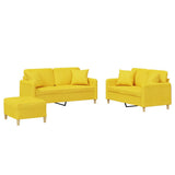 Set di Divani 3 pz con Cuscini Giallo Chiaro in Tessuto