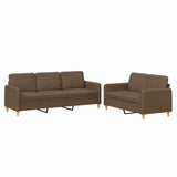 Set di Divani 2 pz con Cuscini Marrone in Tessuto