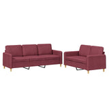 Set di Divani 2 pz con Cuscini Rosso Vino in Tessuto